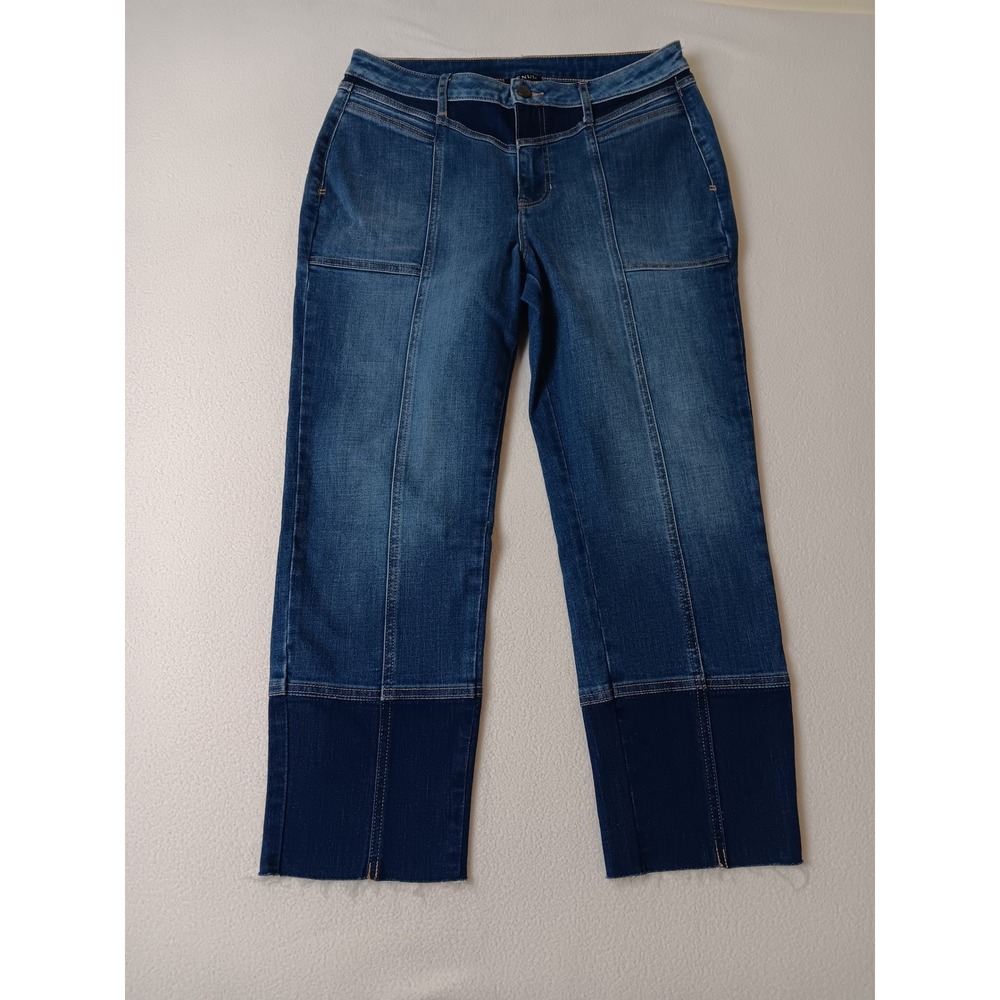 Venus Colorblock Raw Hem Cropped Jeans Blue Medium‎ Wash Womens 10P Petite